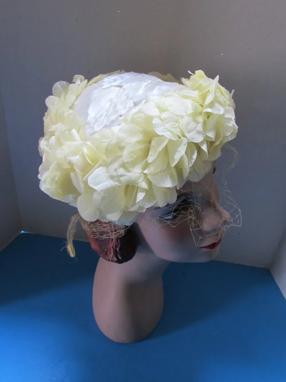 Vintage Hat Lemon Yellow Petals Yellow Veil Original Caroline